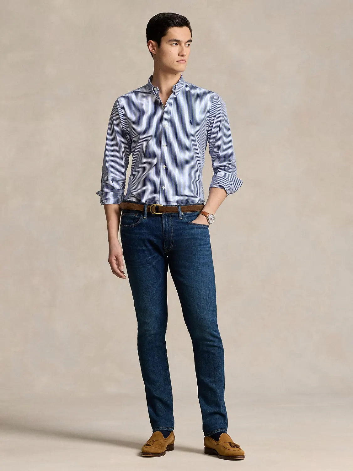 Chemise rayée Ralph Lauren bleue en coton