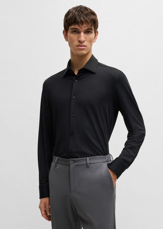 Chemise à motifs BOSS ajustée noire stretch
