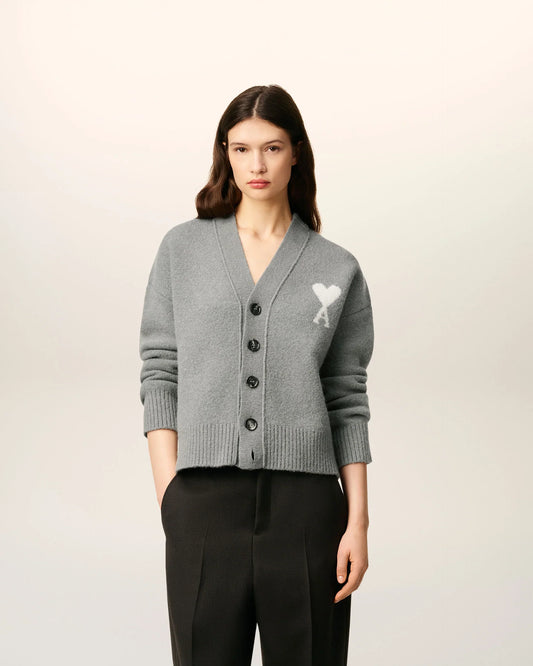 Cardigan Gris  En Maille Alpaga