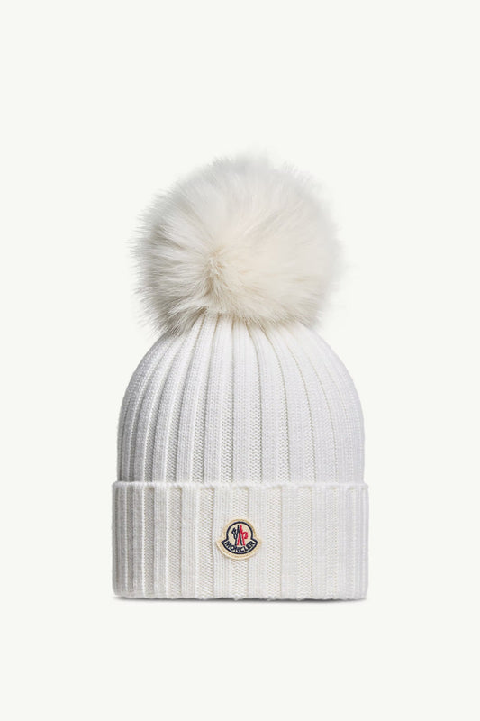 Moncler Bonnet avec pompon en Blanc