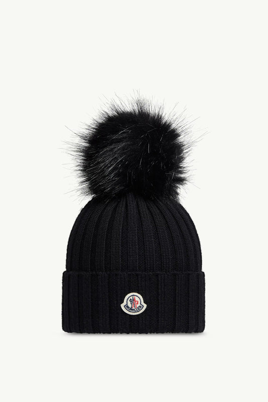 Moncler Bonnet avec pompon en Noir