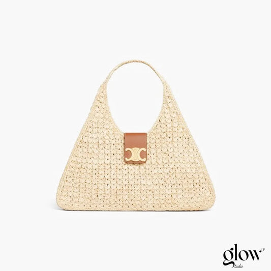 C­eli­ne - Classic Panier Cabas Triangle Raffia Calfskin
