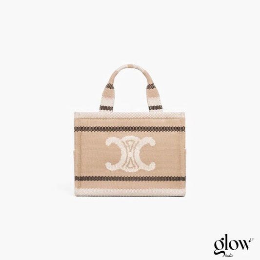 C­eli­ne - Small Cabas Thais Striped Textile Beige Noir