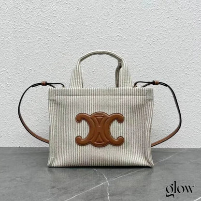 C­eli­ne - Small Cabas Thais Striped Textile With Calfskin