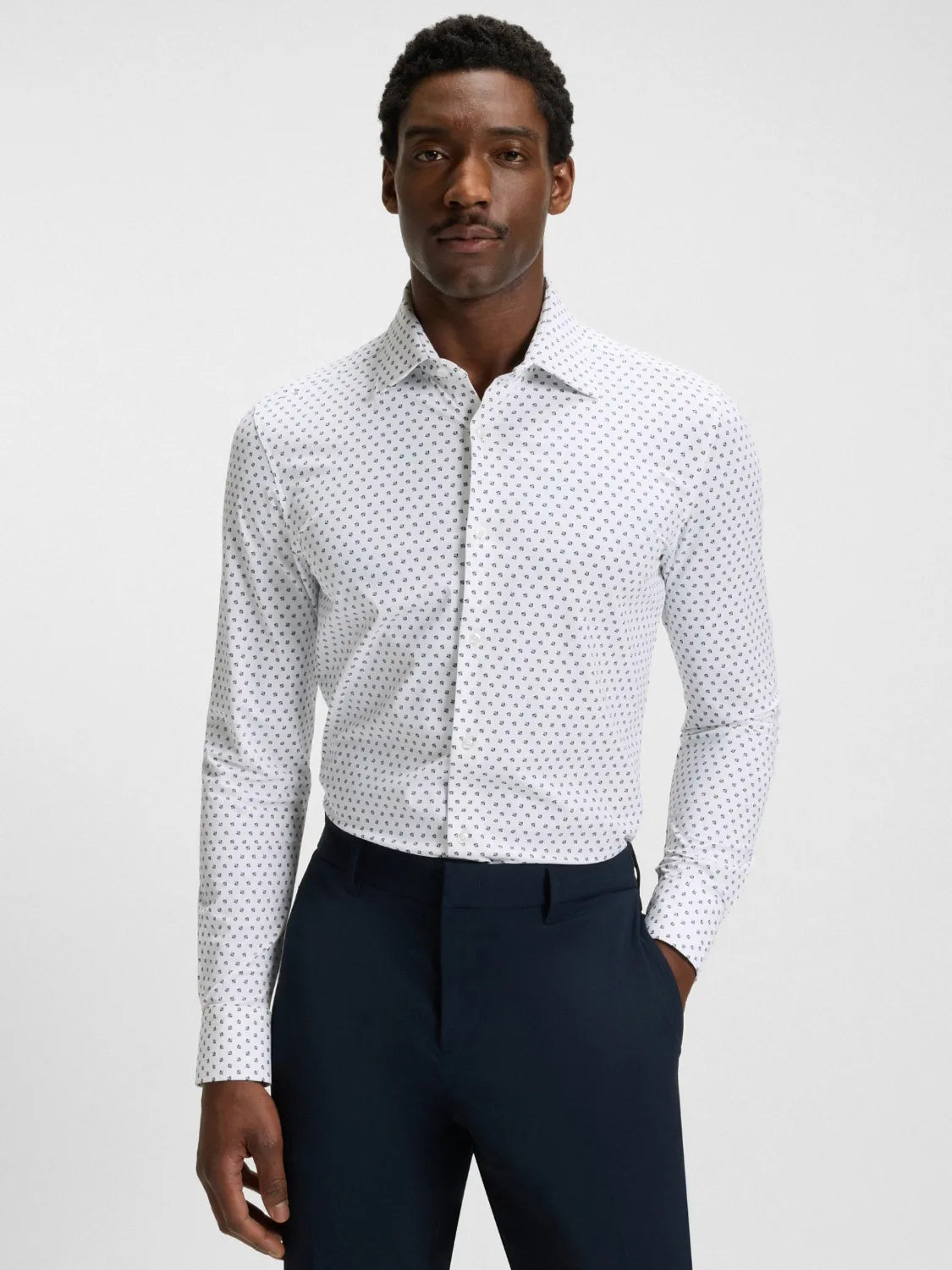 Chemise à motifs BOSS blanche