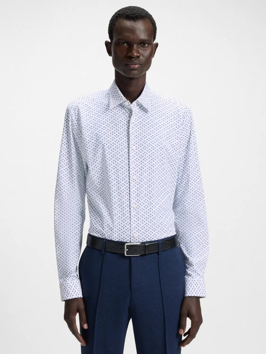 Chemise à motifs BOSS ajustée blanche