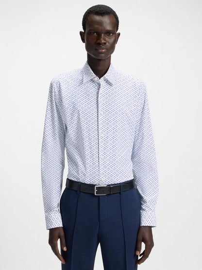 Chemise à motifs BOSS ajustée blanche