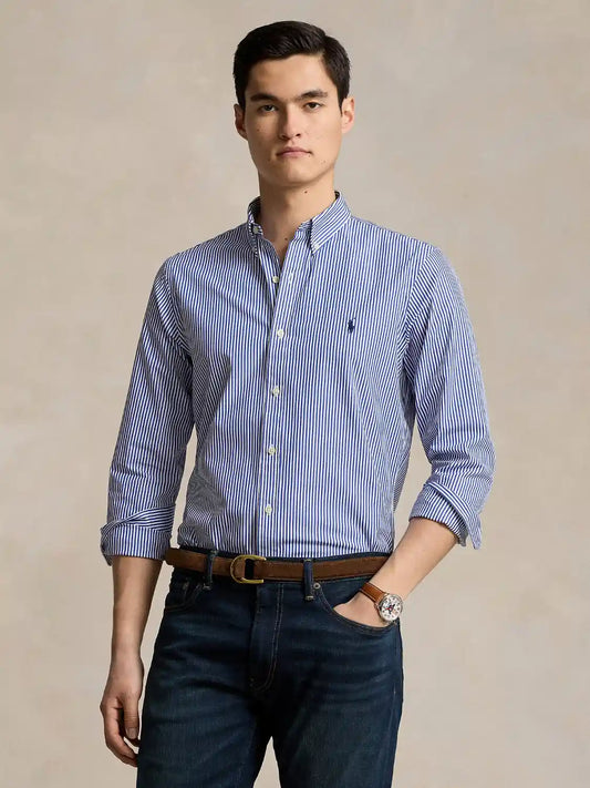 Chemise rayée Ralph Lauren bleue en coton