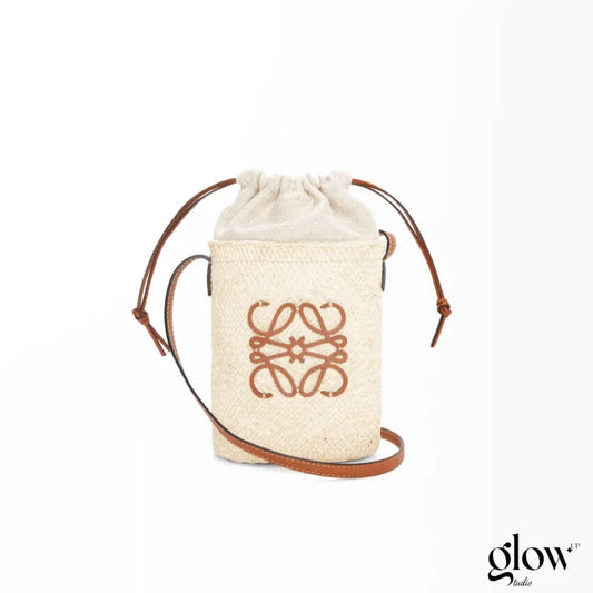 LOEWE - Square pocket in iraca palm and calfskin Beige