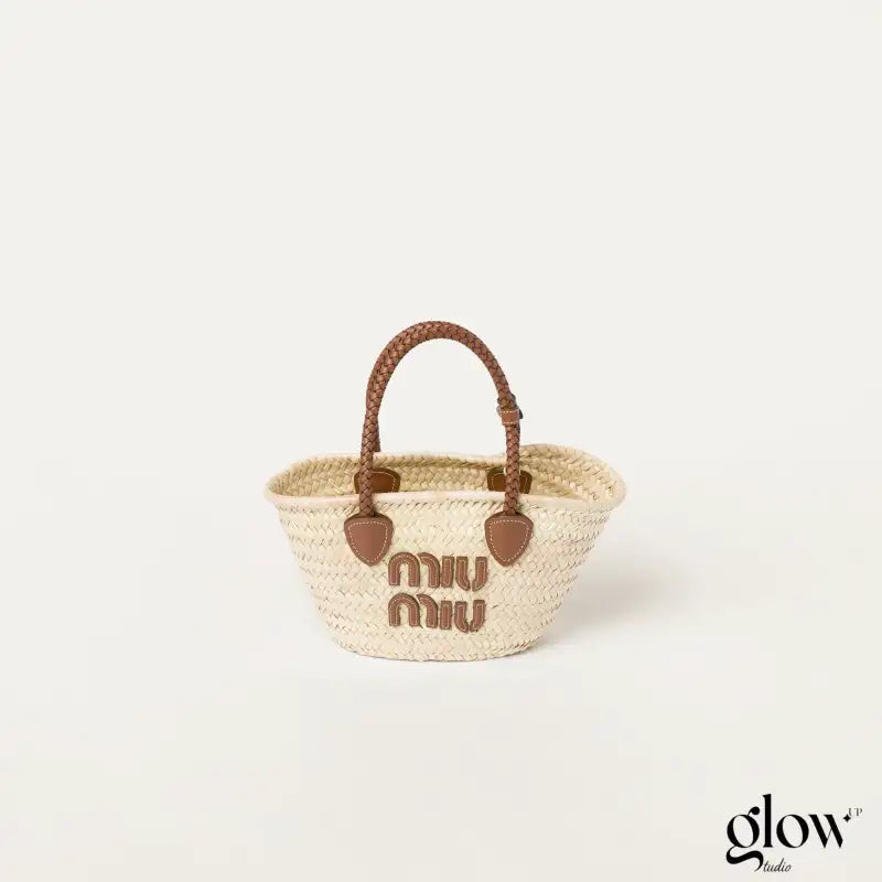 Miu miu - Grand shopping bag en raphia et cuir
