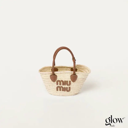 Miu miu - Grand shopping bag en raphia et cuir