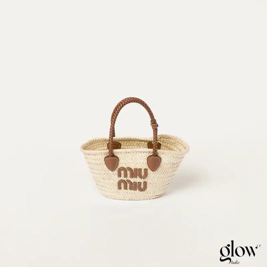 Miu miu - Grand shopping bag en raphia et cuir
